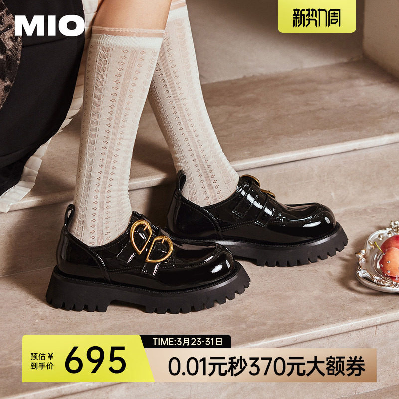 赵昭仪同款MIO米奥乐福鞋女金属爱心扣魔术贴松糕厚底小皮鞋单鞋