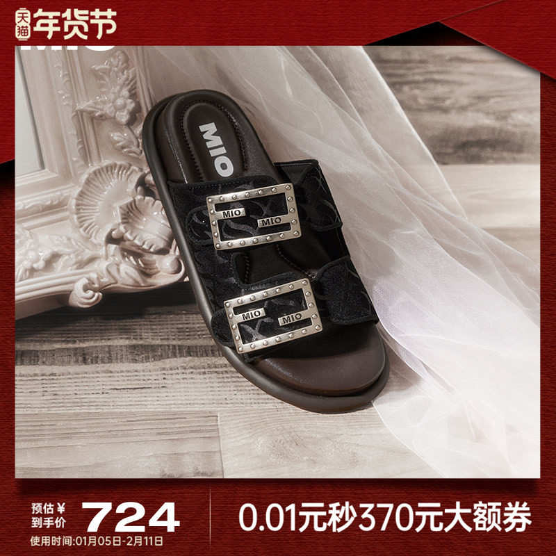 MIO米奥勃肯拖鞋2025夏季新款复古时尚凉拖印花双条带轻便女凉鞋,女鞋,一字拖,淘宝优惠券,粉丝福利购,淘宝优惠卷