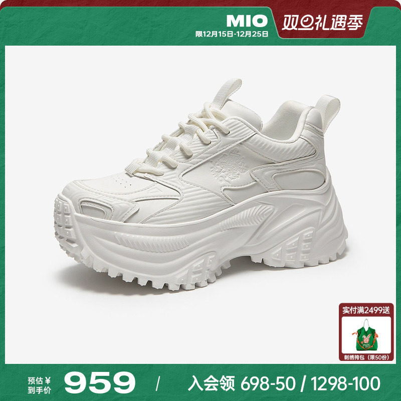 MIO米奥厚底小白鞋2025秋季新款圆头运动鞋时尚休闲增高6cm
