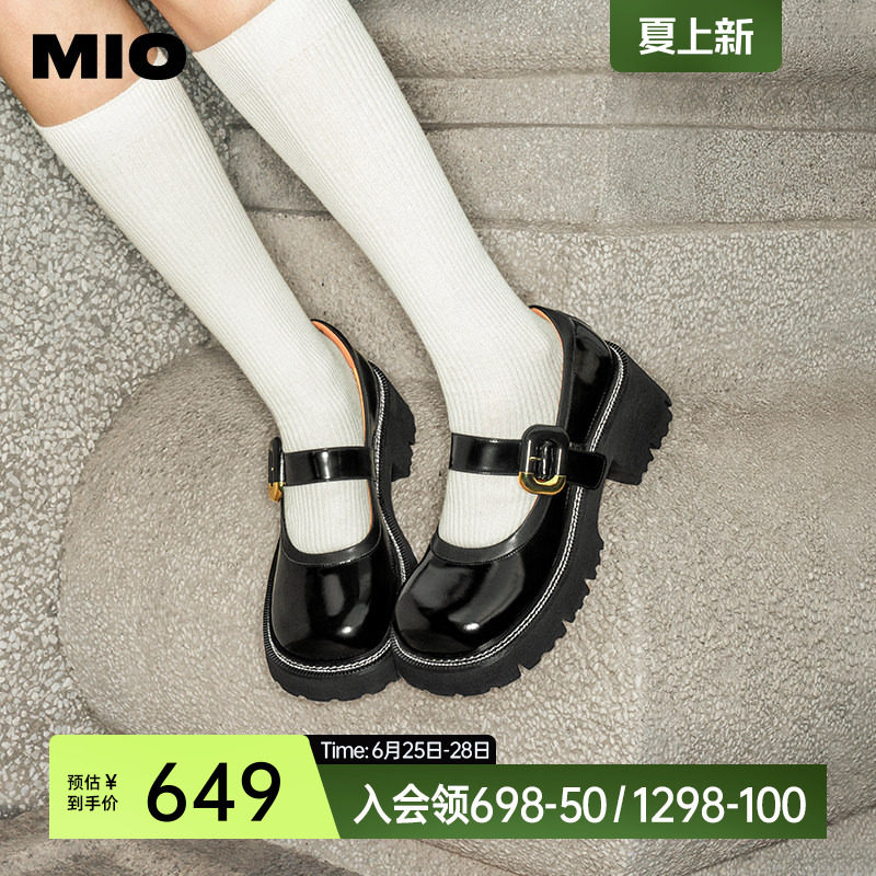 [刘些宁同款]MIO米奥秋季学院风单鞋高跟一字带玛丽珍女鞋