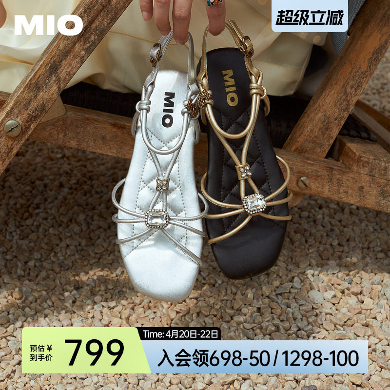 MIO米奥罗马凉鞋2026夏季新款波西米亚度假一脚蹬平底闪钻拖鞋女