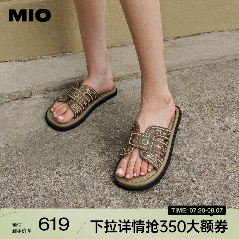 MIO米奥夏季韩版低跟拖鞋复古舒软通勤一字拖云感耐磨女鞋