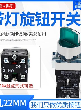 按钮开关XB2-be101C二档三挡带灯自锁旋钮开关24v220一常开红绿色
