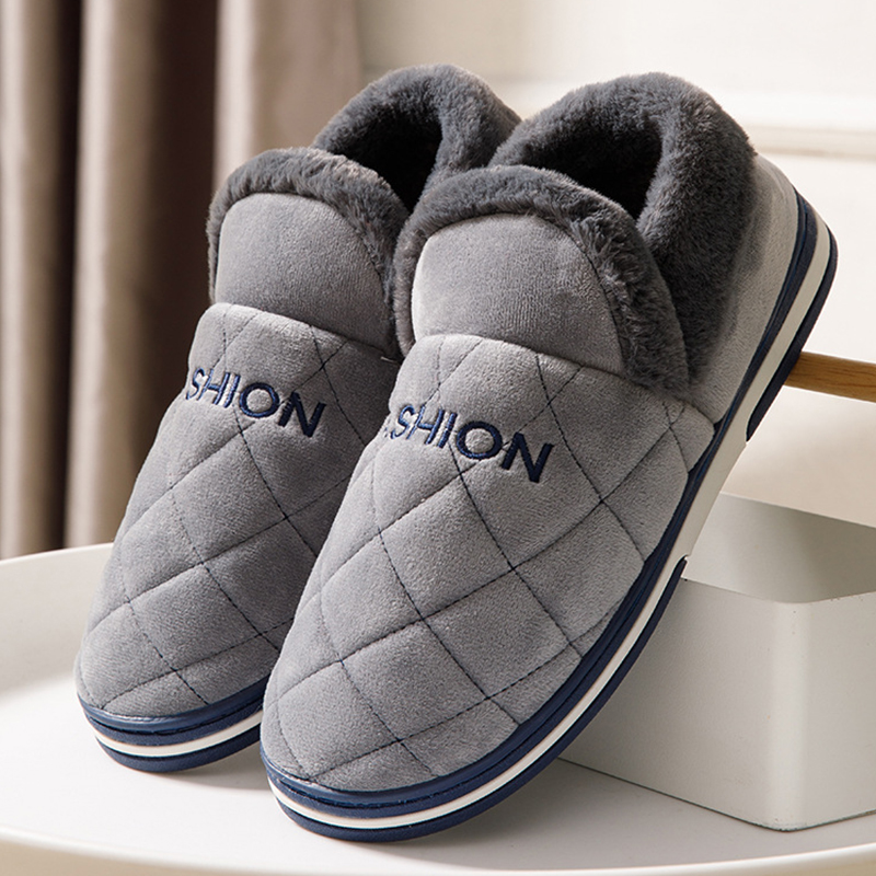 【冬季大码男鞋加宽加绒棉拖鞋】