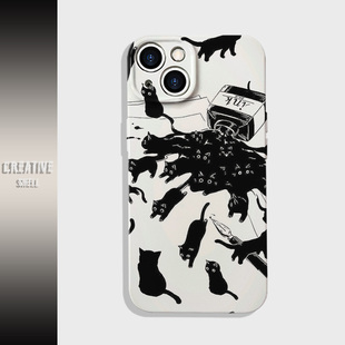 创意逃跑墨水猫咪适用苹果16/15promax菲林壳华为P70软防摔小米15全包一加ACE3V光面荣耀300红米note14手机壳