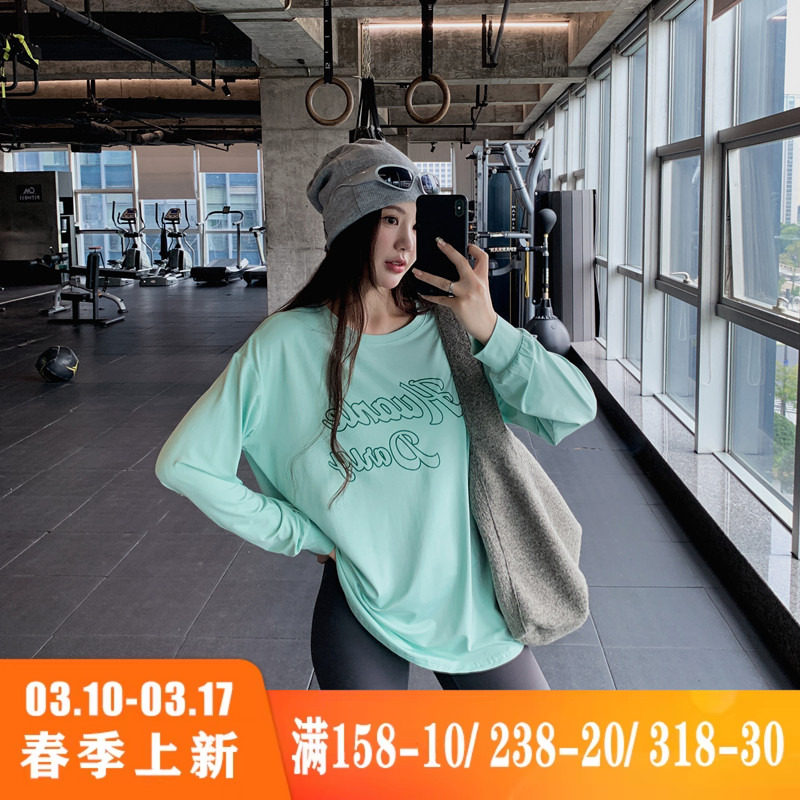 显瘦宽松大码胖mm女健身服瑜伽服上衣速干跑步长款字母运动T恤衫