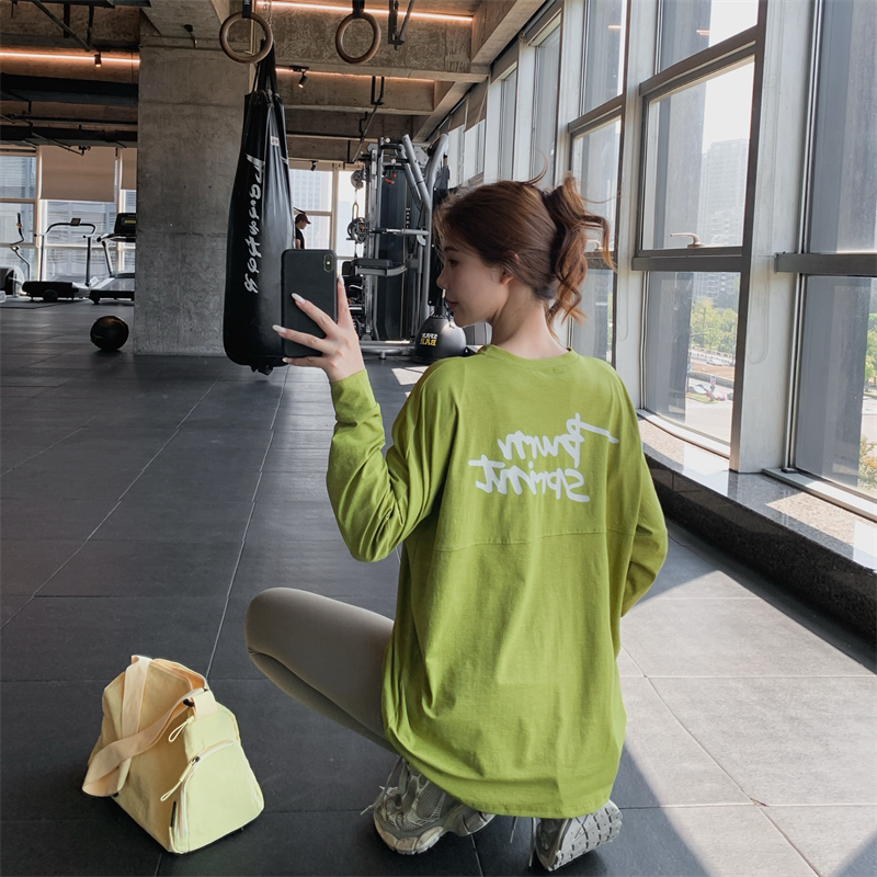 后背字母运动T恤女显瘦宽松大码胖mm瑜伽服速干跑步健身服遮屁股