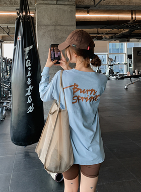 后背字母运动上衣女显瘦宽松大码胖mm瑜伽服速干跑步健身服遮屁股