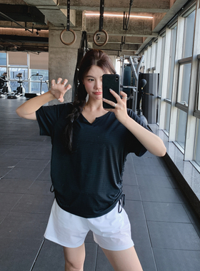 夏季大码胖mm健身服女纯色短袖宽松运动T恤速干衣跑步瑜伽服上衣