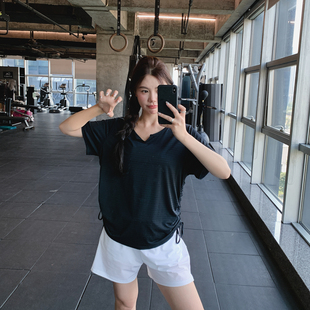 夏季大码胖mm健身服女纯色短袖宽松运动T恤速干衣跑步瑜伽服上衣