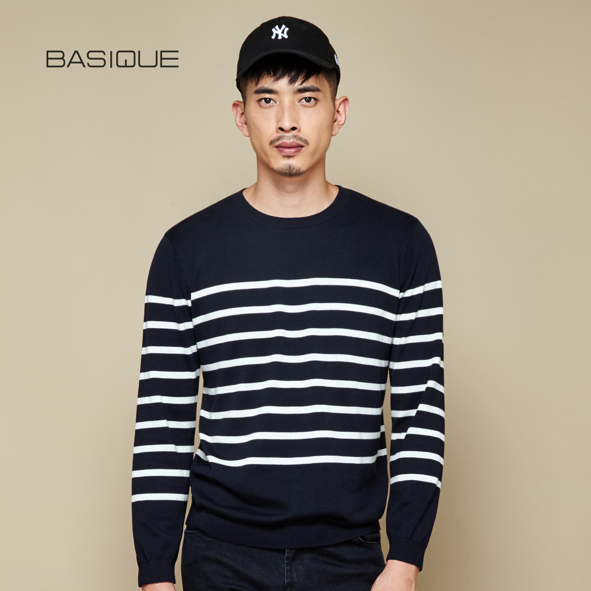 百搭条纹针织衫元本秋横条棉线衫