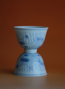 葭元里茶集「塘下有鱼」古雅系原矿胎斗彩慕明甜白釉单杯青花