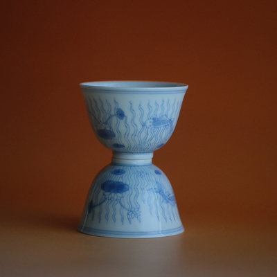 葭元里茶集「塘下有鱼」古雅系原矿胎斗彩慕明甜白釉单杯青花