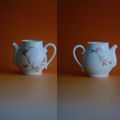 葭元里茶集 慕明「梵文养云」釉里红柴窑茶盅米浆胎公道分茶器