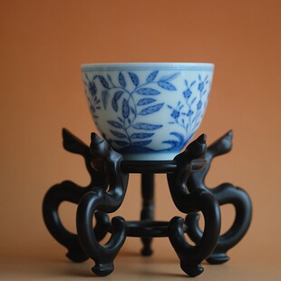葭元里茶集  無塵格古慕明青花系列灵芝杯/秋葵/花卉茶器压手杯