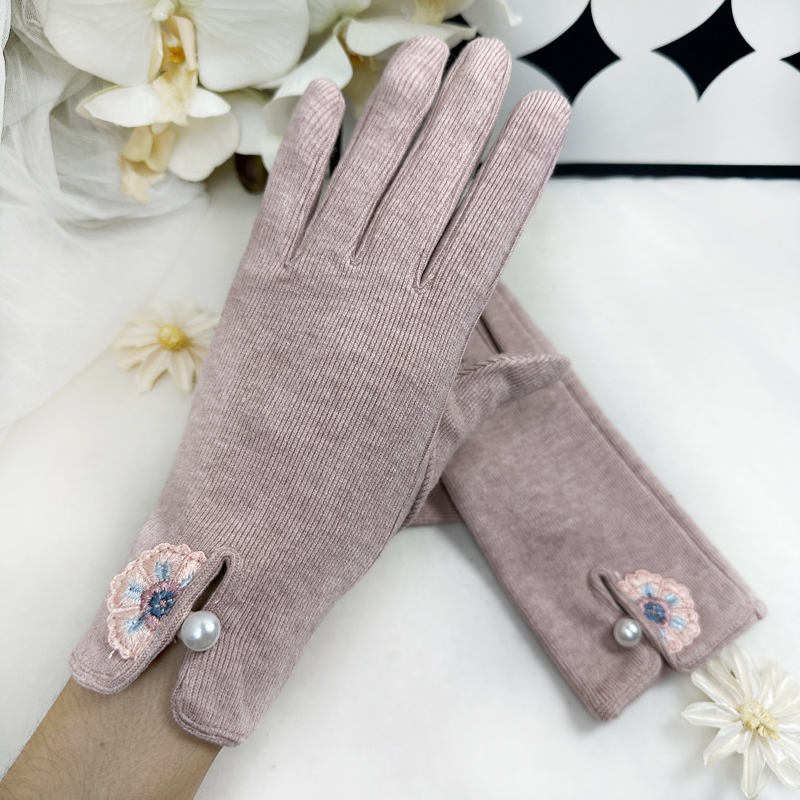 弹力薄款保暖防寒手套女国风