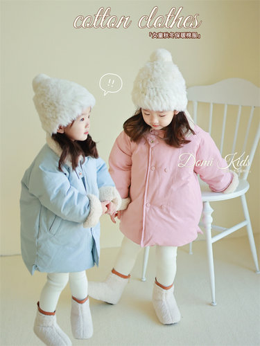 女童秋冬中长款棉服宝宝洋气棉衣