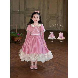 Domi女童粉色辛德瑞拉公主连衣裙儿童生日礼服灰姑娘迪斯尼公主裙