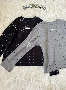 Domikids女童秋冬打底衫2025新款儿童纯棉长袖波点字母t恤内搭