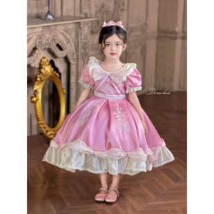 Domi女童公主裙2026新款 迪士尼连衣裙 睡美人粉色刺绣生日高定款