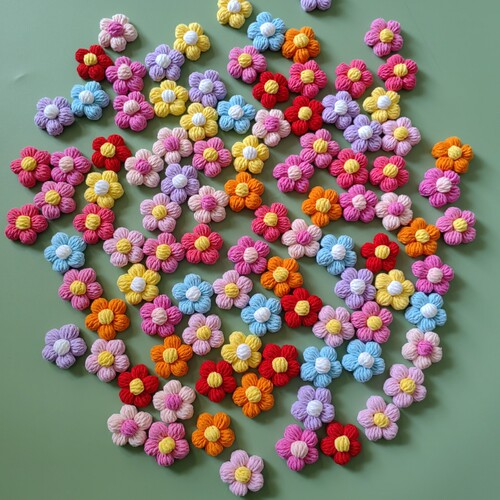 萌4可爱泡芙花手工编织毛线钩织成品裸花小花朵3厘米发夹帽子配件