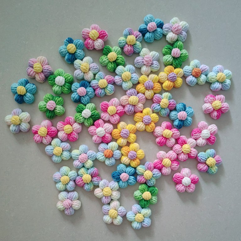 段染色泡芙花成品纯儿童手工编织花朵diy材料雪5裸花配件