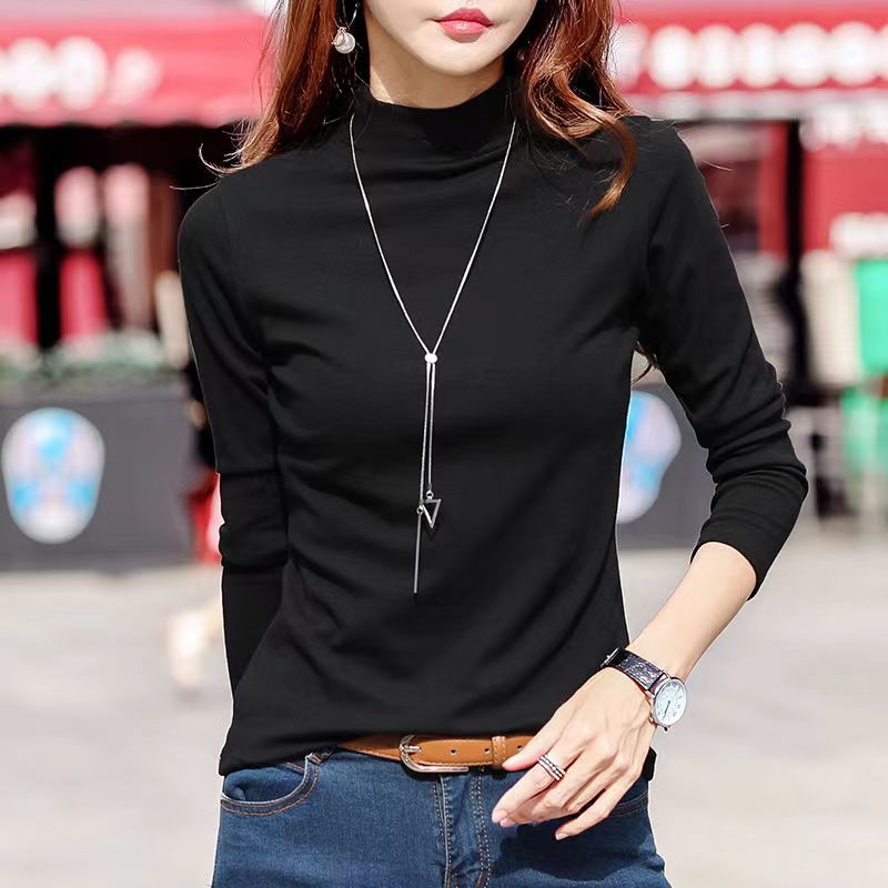 2023秋冬半高领打底衫女保暖长袖t恤外穿秋衣加厚修身显瘦上衣潮