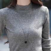 打底衫 半高领长袖 纯色螺纹修身 新款 中领内搭上衣 t恤女秋冬季