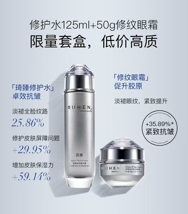 蕊痕琦臻修纹眼霜礼盒熊津化妆品正品眼霜50ml加琦臻修护液130ml