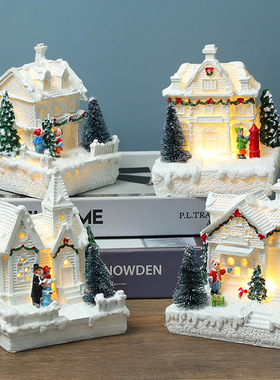 新款发光小房子白色欧式暖光小屋圣诞节装饰品摆件雪房子跨境热销