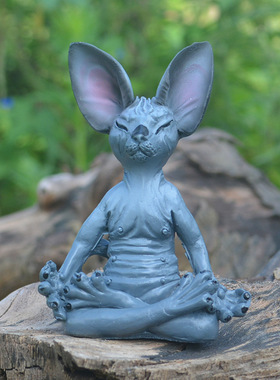 打坐思考冥想猫树脂工艺品摆件装饰花园家居迷你动物雕像桌面摆件