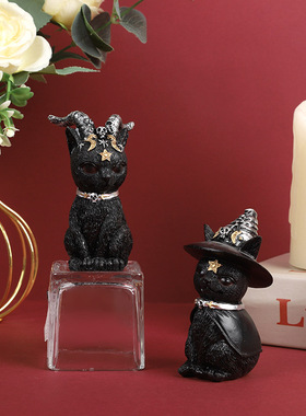 跨境万圣节恶魔猫创意摆件 暗黑风神坛守护者魔法猫创意树脂摆件