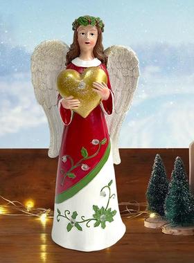圣诞节天使带翅膀发光树脂摆件仙女母爱形象工艺品客厅桌面装饰