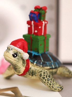 圣诞节海龟送礼物树脂摆件圣诞节动物送礼家居装饰工艺品摆件批发