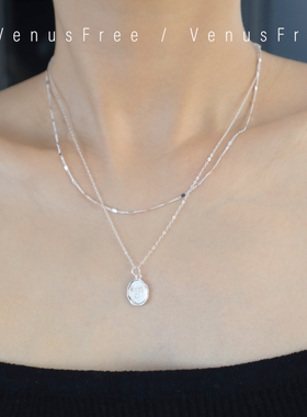 2选925纯银闪闪极细精致亮片裸链笑脸异形韩国圆牌锁骨链项链简约