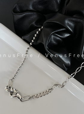 925纯银爱心链条复古做旧项链