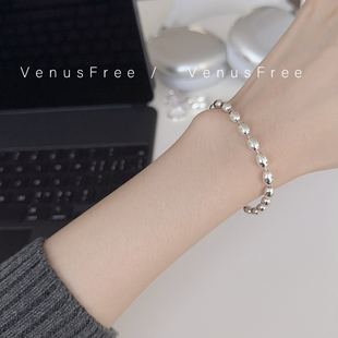 重工!质感向韩国进口博主款925纯银实心银珠珠豆手链日常银饰简约