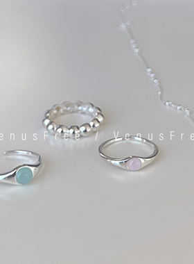 925纯银简约粉色绿色宝石戒指