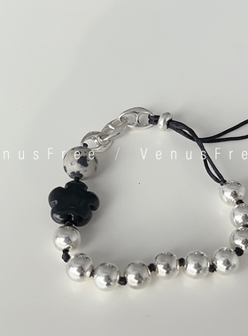 925纯银韩国黑色大颗珠猪鼻手链