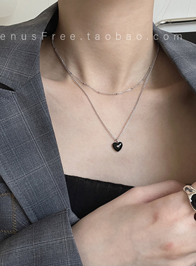 925纯银黑玛瑙爱心甜酷锁骨链