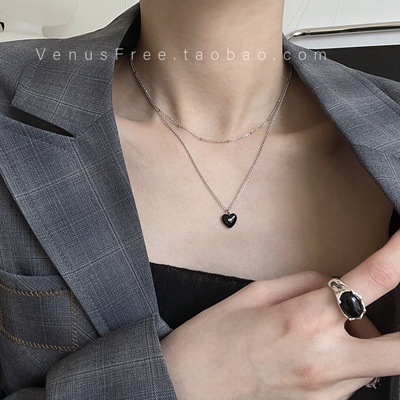 925纯银黑玛瑙爱心甜酷锁骨链