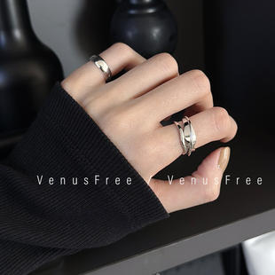 2选 925纯银异形缠绕多层戒指/光面加厚圆弧小号尾戒叠戴单戴日常