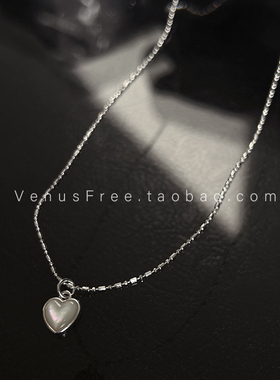 VenusFree 好甜!极细精致闪闪爱心母贝925纯银锁骨链项链叠戴韩国