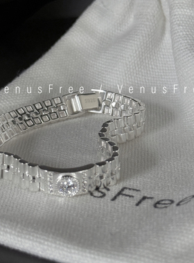 定制轻奢通体925纯银一颗闪钻宽表带韩国进口密链条手链日常冷淡