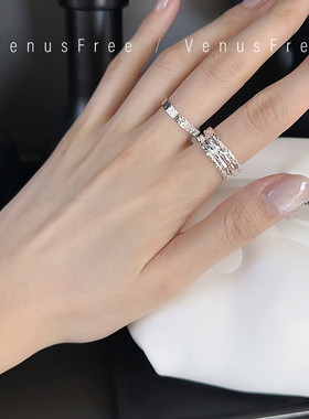 纹理感爆闪!韩国925纯银多层设计宽面质感锡纸戒指开口精致单叠戴