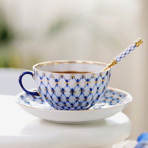 俄皇LOMONOSOV钴蓝网纹咖啡杯