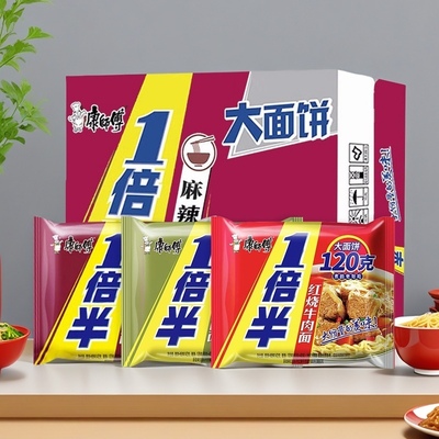 康师傅方便面整箱袋装批发红烧牛肉面麻辣袋面泡椒泡面一倍半24包