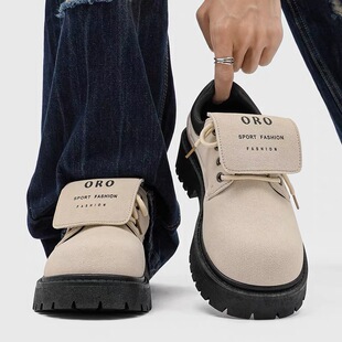 鞋子男鞋2025新款牛反绒真皮大头德比鞋男款年轻人厚底翻毛皮鞋男