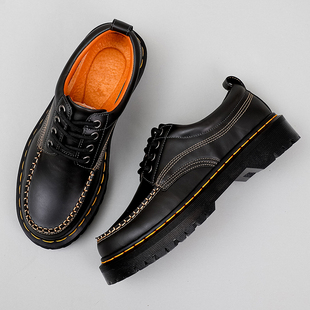新款 休闲大头皮鞋 工装 男美式 真皮潮流英伦风复古低帮马丁靴 鞋 夏季