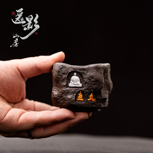 主人杯茶杯复古黑陶敦煌杯功夫茶具老岩泥手工鎏银品茗杯喝茶单杯